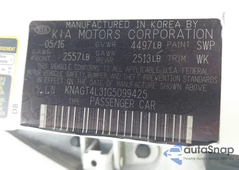 2016 Kia Optima Lx z USA, uszkodzony, nr VIN KNAGT4L31G5099425